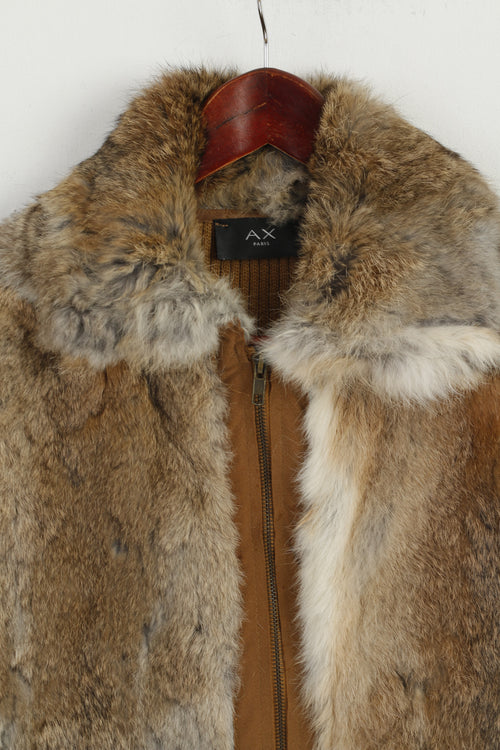 AX Paris Femme M Bodywarmer Marron Fourrure De Lapin Fermeture Éclair Complète Gilet Décontracté