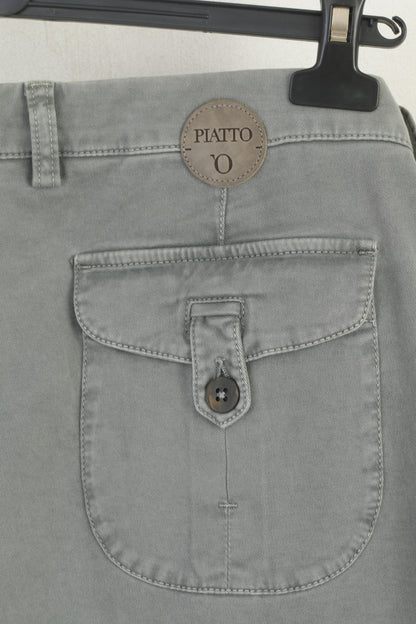 Piatto Men 52 36 Trousers Grey Cotton Elastane Fill Pant -U Chino Made in Italy Pants