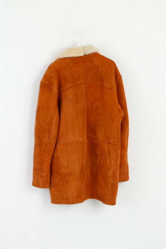 Vintage Womens 42 XXL Jacket Brown Leather Sheep Fur Heavy Warm Top