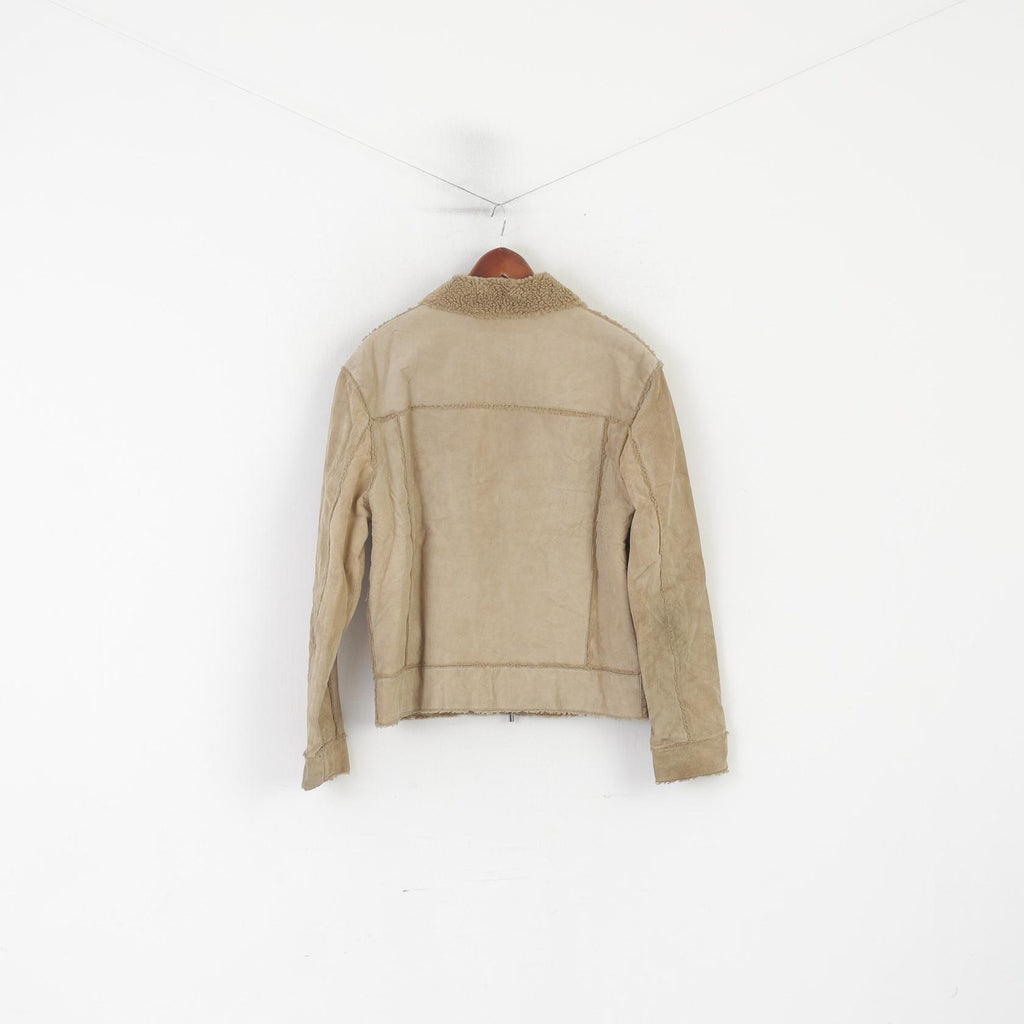 Angelo Litrico C&amp;A Giacca da donna M Giacca in pelle beige vintage Country Field con cerniera