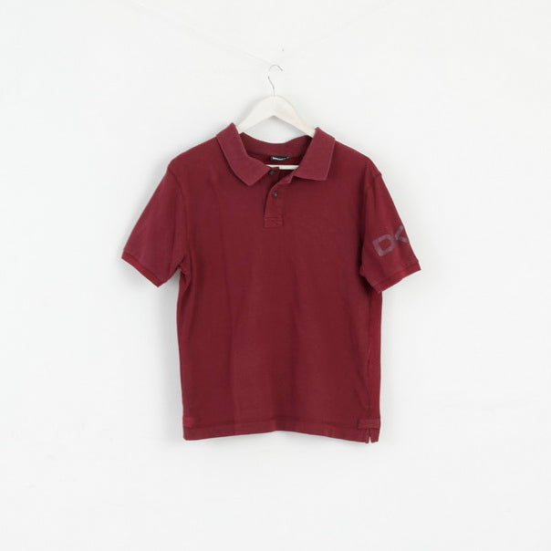 DKNY Mens M Polo Shirt Maroon Cotton Detailed Buttons Classic Top