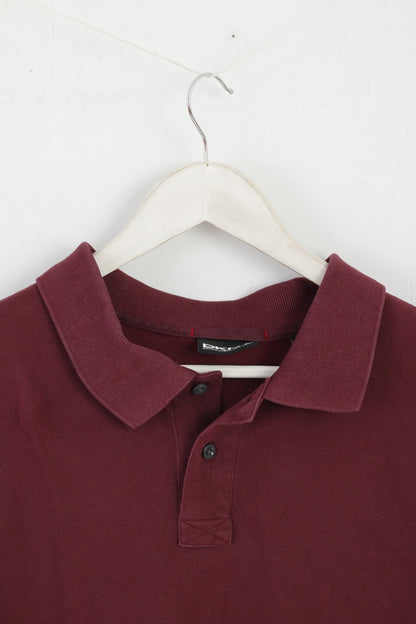 DKNY Mens M Polo Shirt Maroon Cotton Detailed Buttons Classic Top