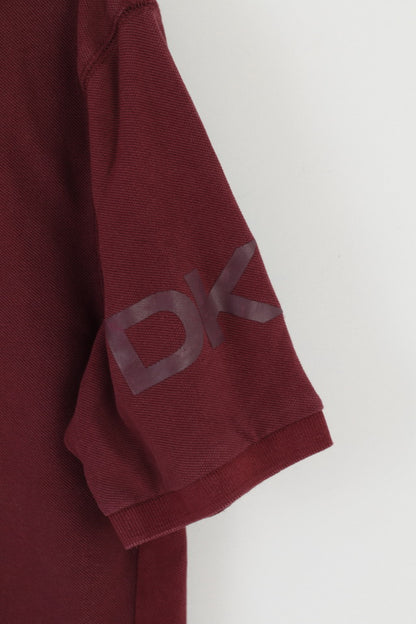 DKNY Mens M Polo Shirt Maroon Cotton Detailed Buttons Classic Top