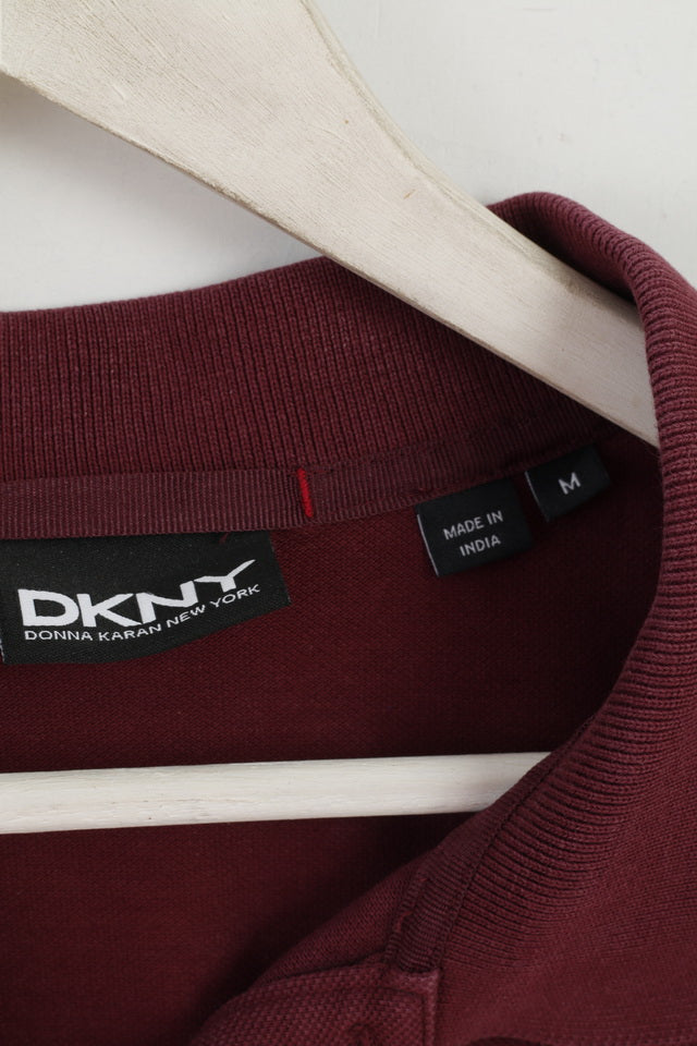 DKNY Mens M Polo Shirt Maroon Cotton Detailed Buttons Classic Top
