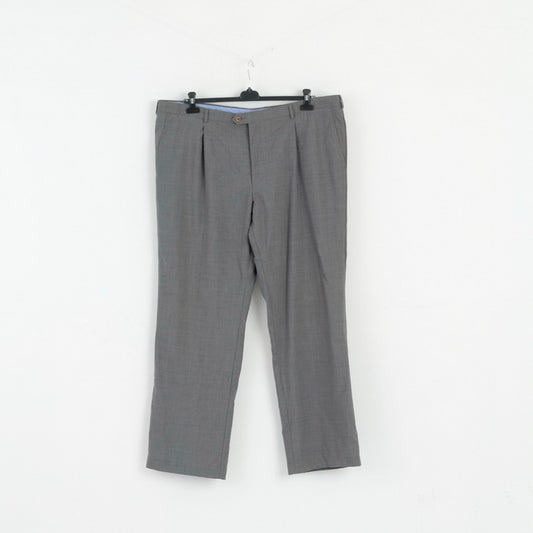 Linear Mens 3XL Trousers Grey Wool Classic Elegant Plus Size Pants