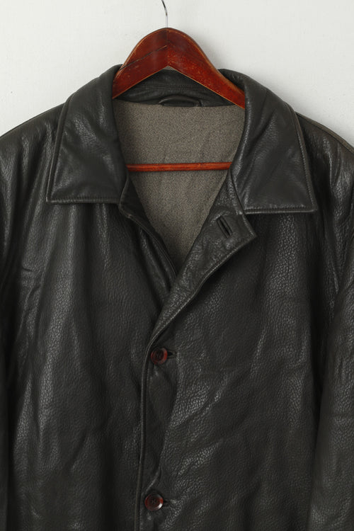 Atwardson Finest Men 50 XXL Veste en cuir marron foncé vintage à simple boutonnage