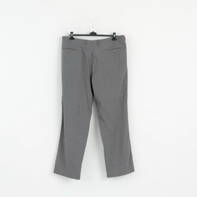 Linear Mens 3XL Trousers Grey Wool Classic Elegant Plus Size Pants