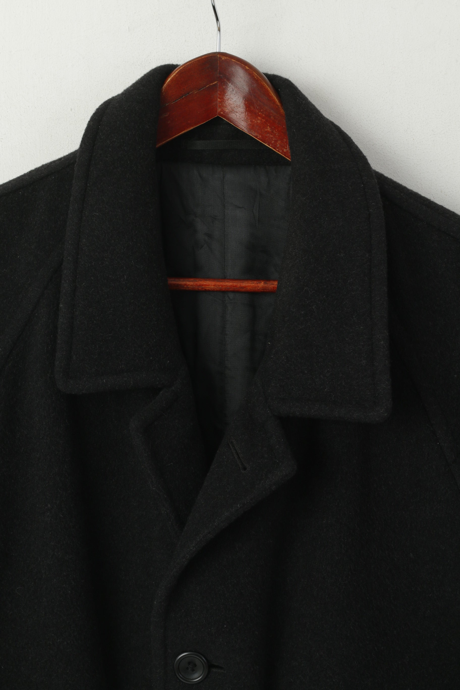 Di Caprio Men 48 XL Coat Black Wool Cashmere Blend Single Breasted Vintage Top
