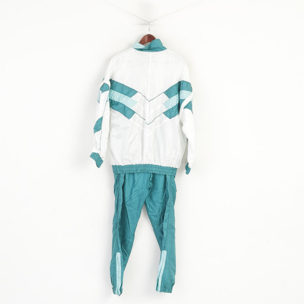 Sport Spirit Women 42 L Tracksuit White Green Vintage Shiny Jacket Trousers Nylon Waterproof Festival Set