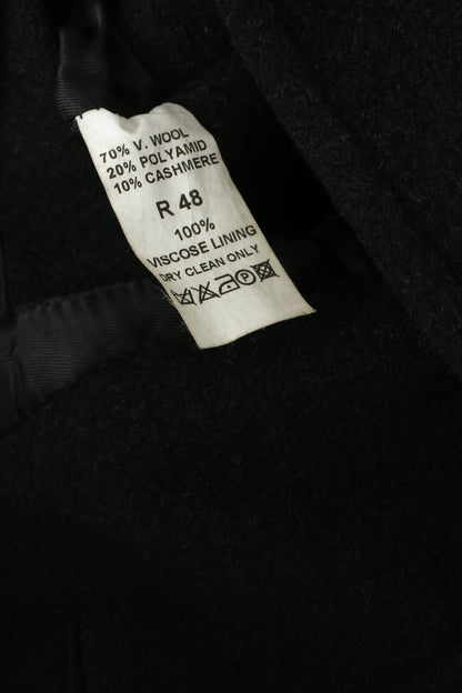 Di Caprio Men 48 XL Coat Black Wool Cashmere Blend Single Breasted Vintage Top