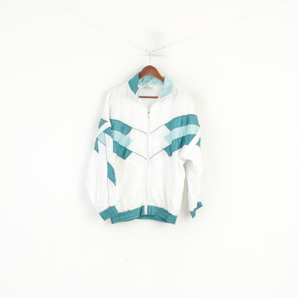 Sport Spirit Women 42 L Tracksuit White Green Vintage Shiny Jacket Trousers Nylon Waterproof Festival Set