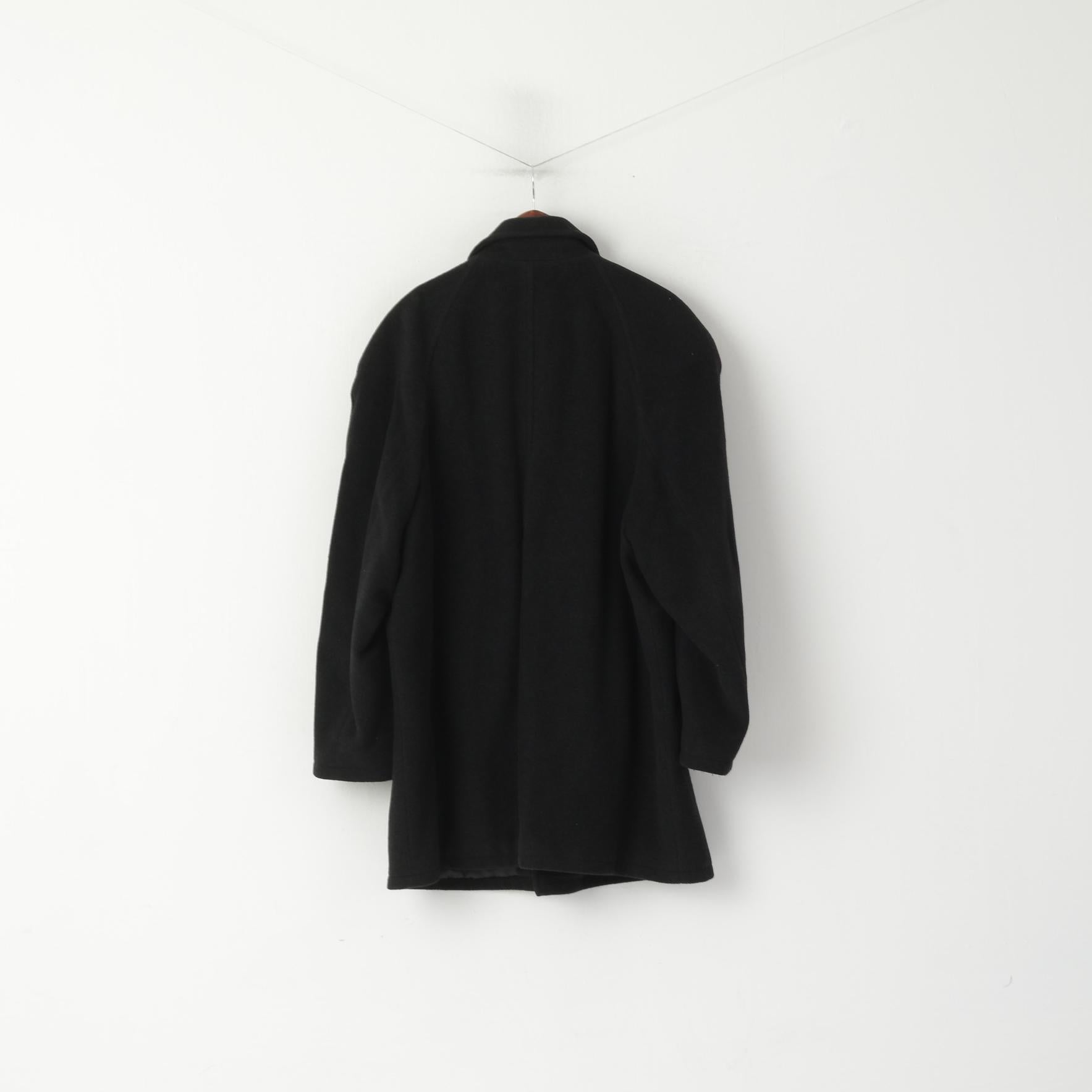 Di Caprio Men 48 XL Coat Black Wool Cashmere Blend Single Breasted Vintage Top