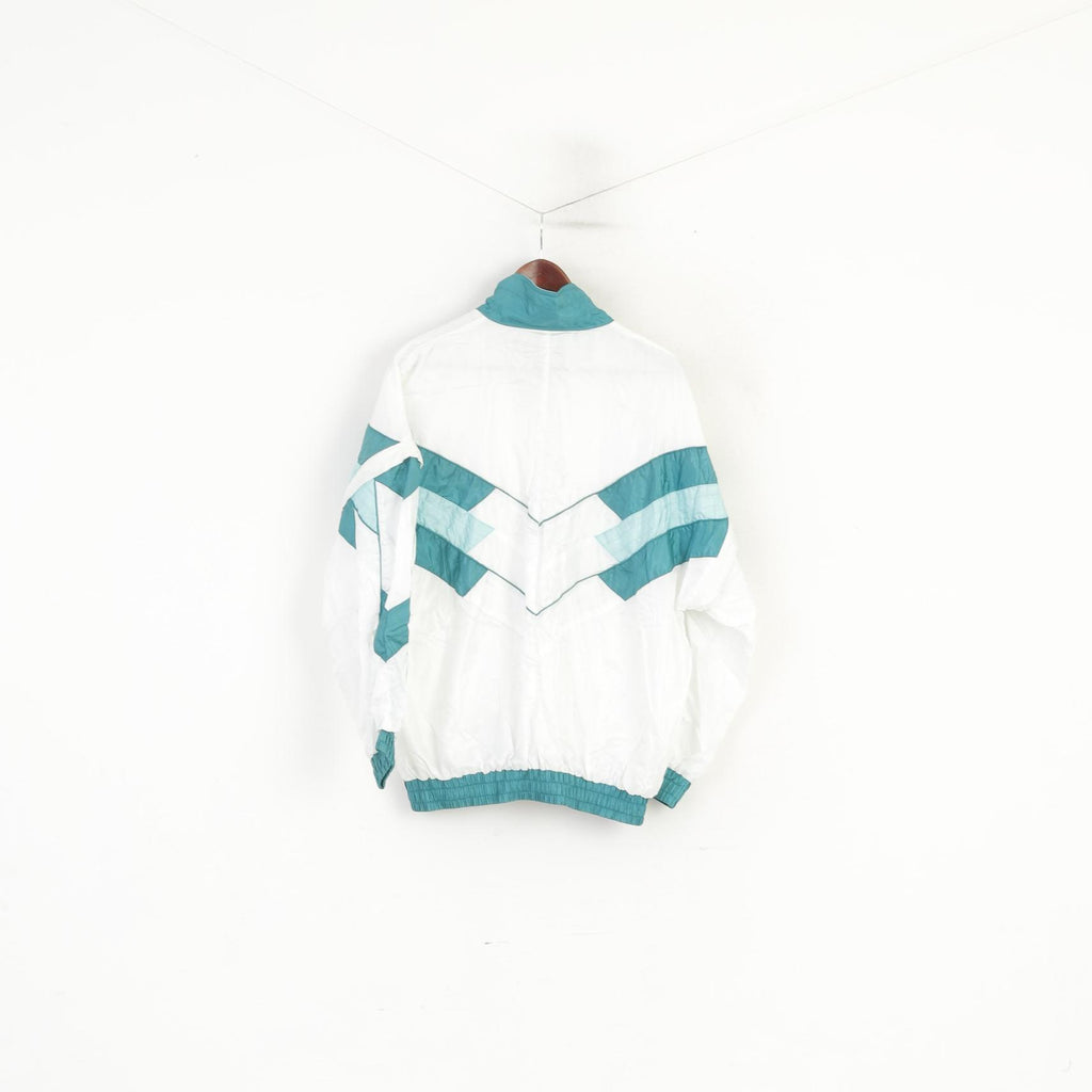 Sport Spirit Women 42 L Tracksuit White Green Vintage Shiny Jacket Trousers Nylon Waterproof Festival Set