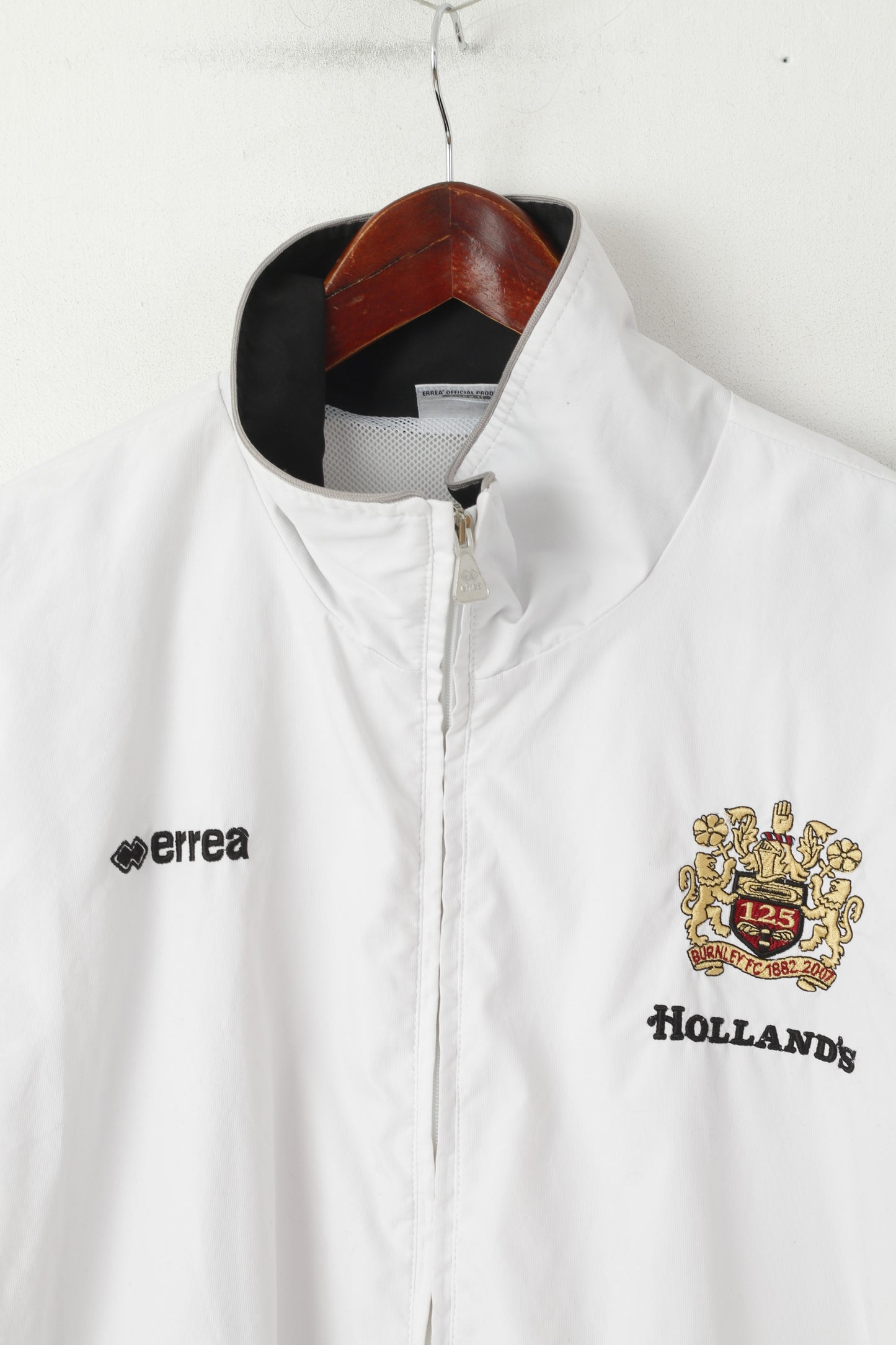Errea Men XXL Jacket White Holland Burnley FC Sport Full Zipper Sportswear TrackTop