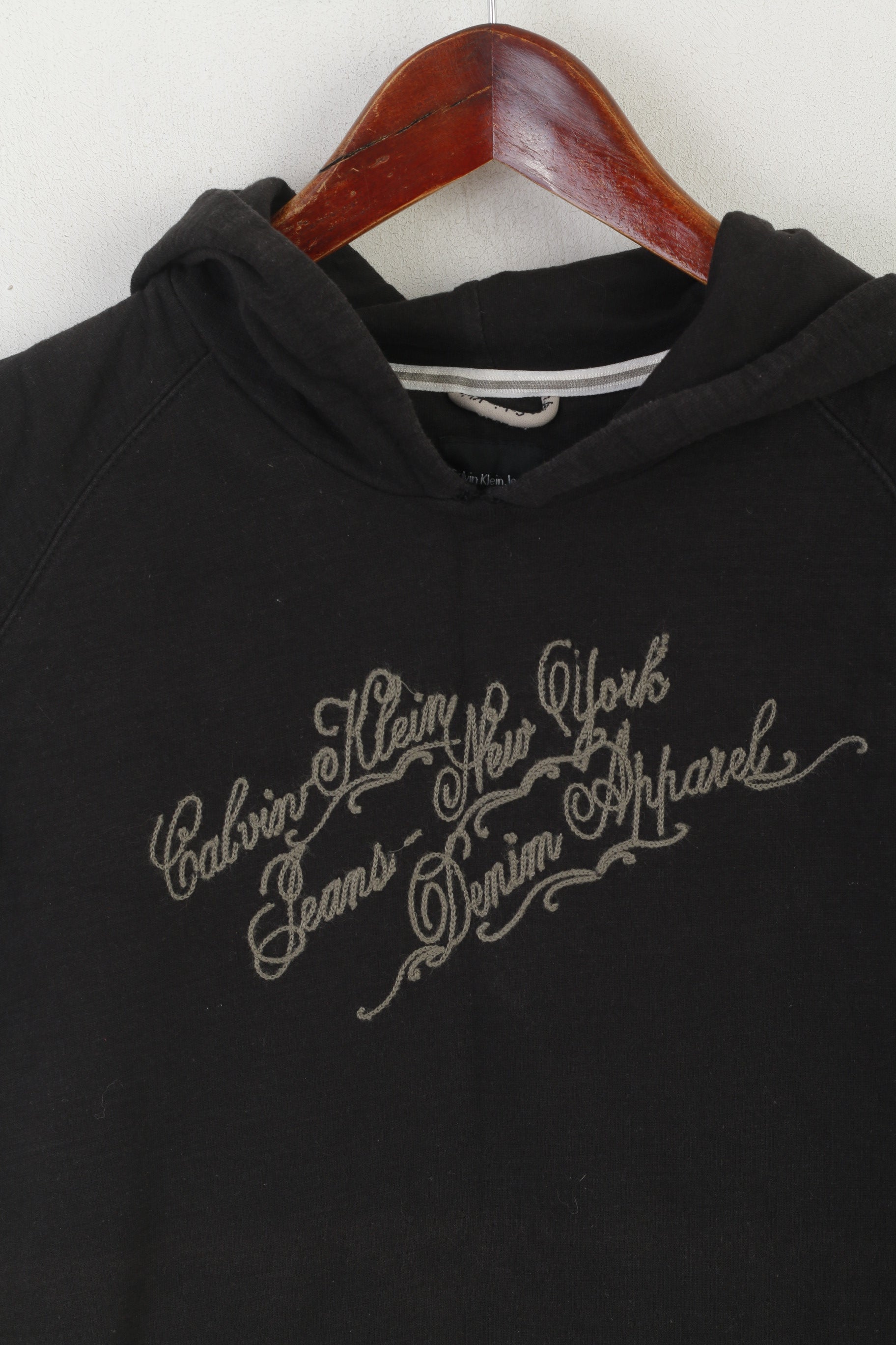 Calvin Klein Jeans Femme M Chemise Noir Coton Vintage À Capuche Poche Kangourou Top