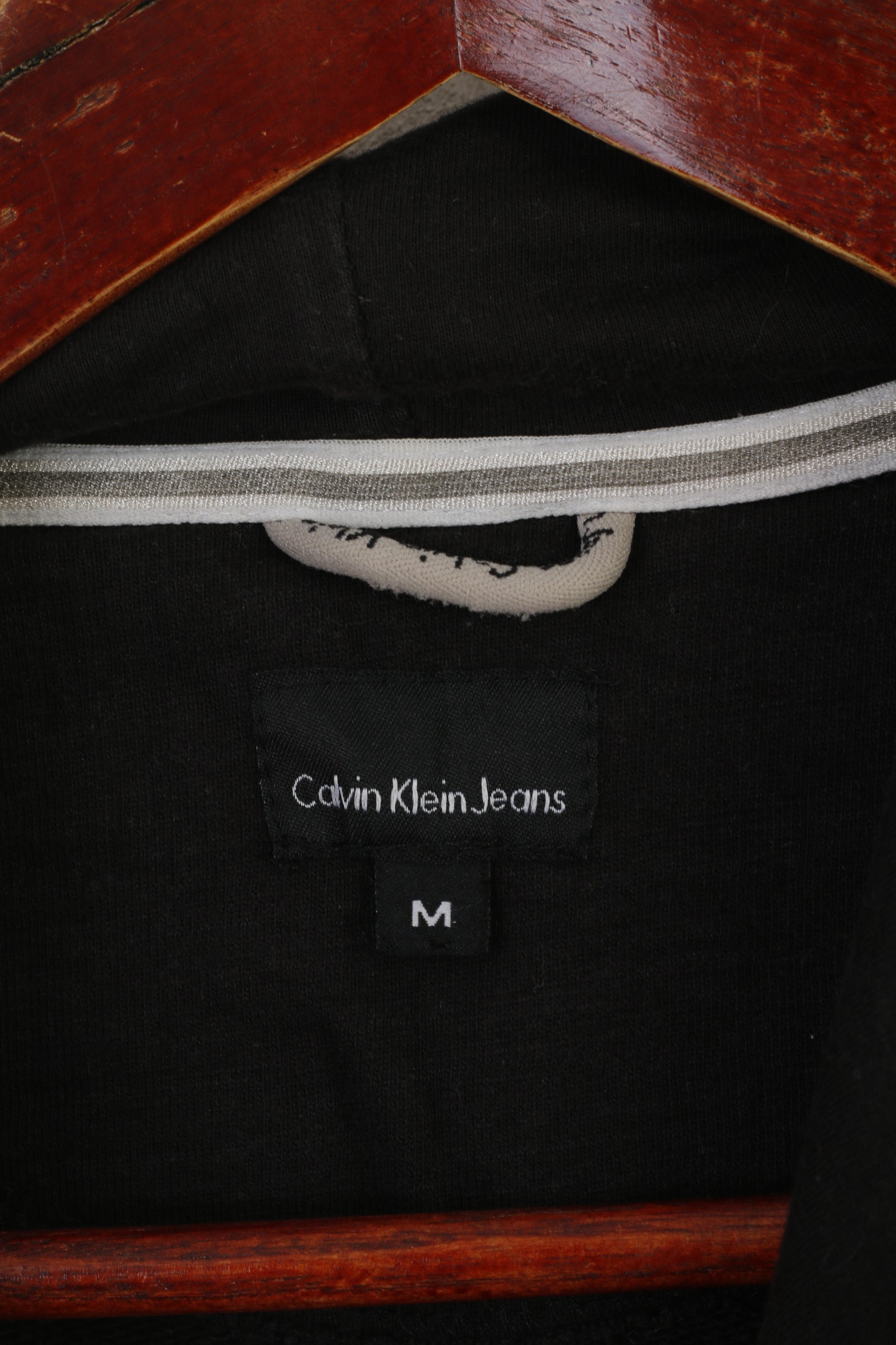 Calvin Klein Jeans Femme M Chemise Noir Coton Vintage À Capuche Poche Kangourou Top