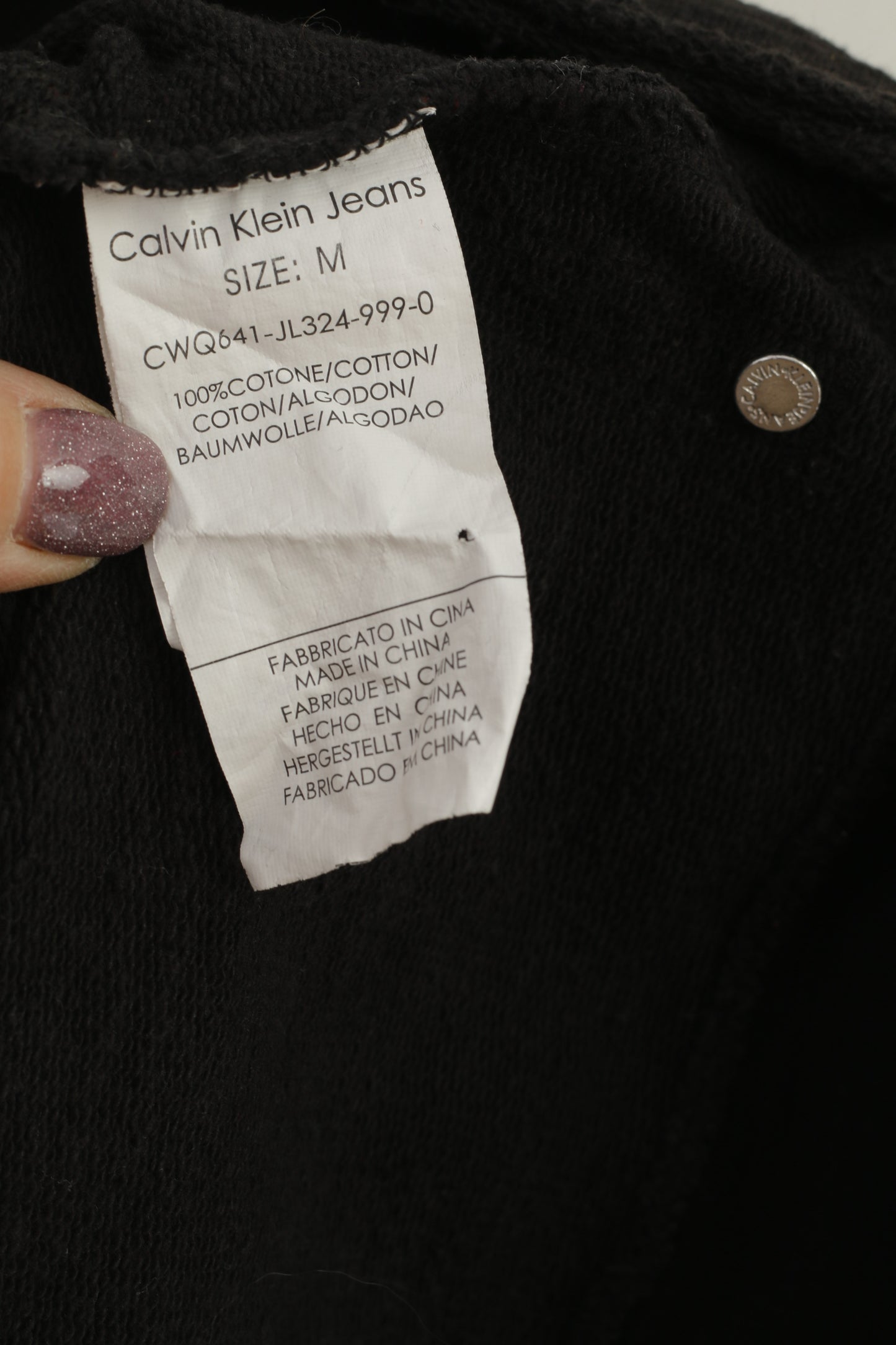 Calvin Klein Jeans Women M Shirt Black Cotton Vintage Hooded Kangaroo Pocket Top