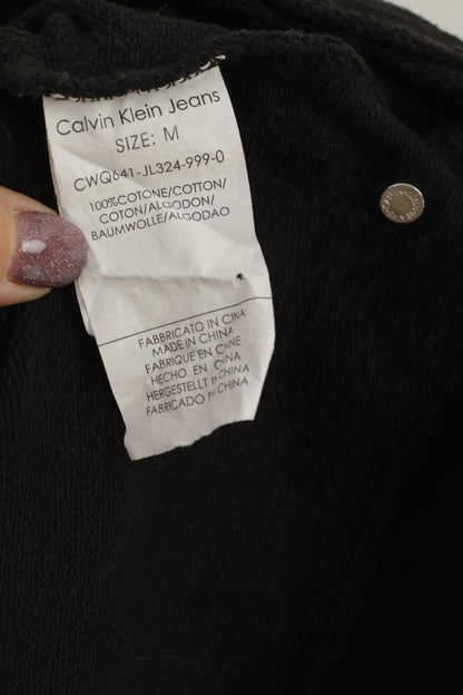 Calvin Klein Jeans Women M Shirt Black Cotton Vintage Hooded Kangaroo Pocket Top