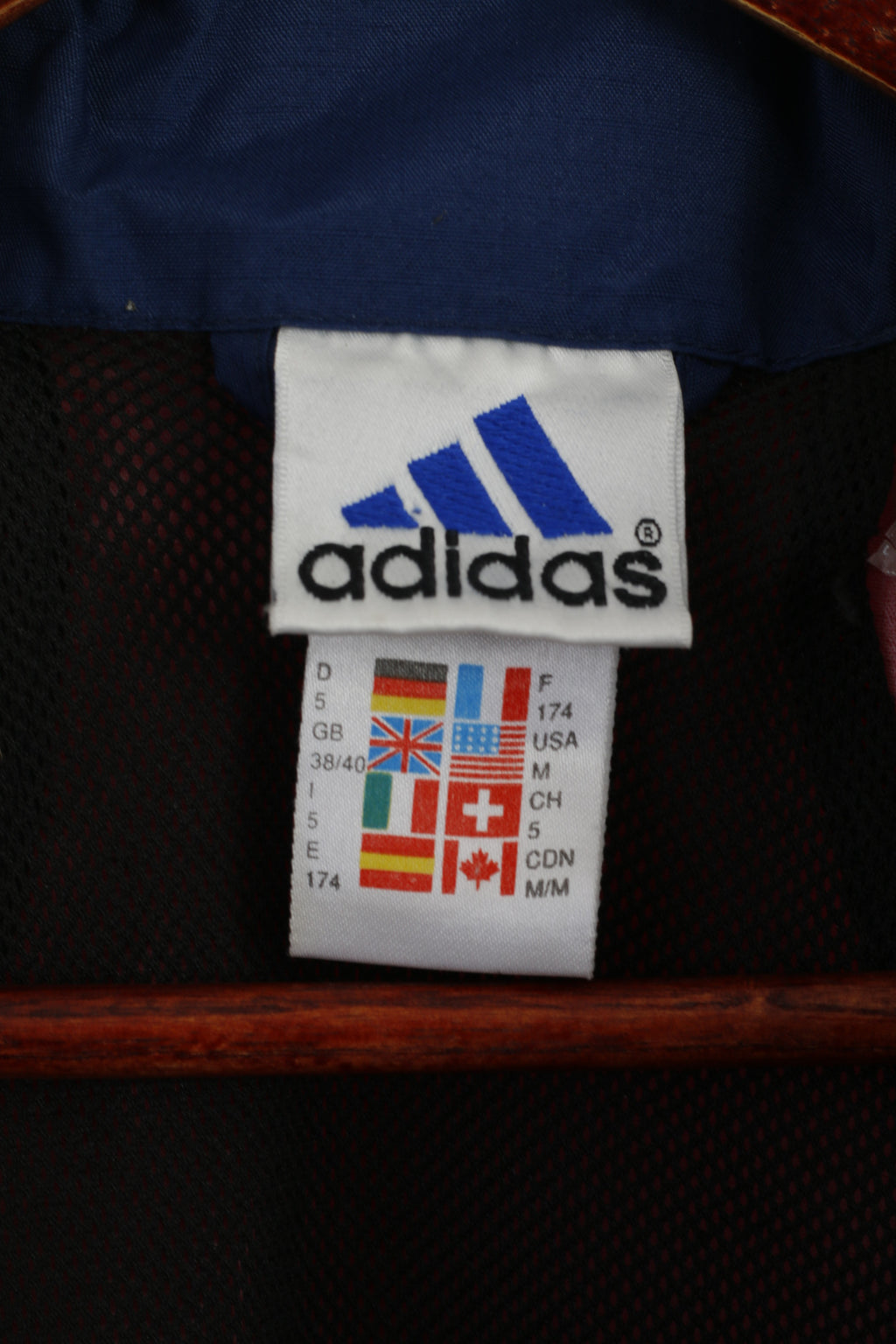 Giacca Adidas Uomo M Navy Rosso Nylon Impermeabile Cappuccio nascosto Cerniera completa