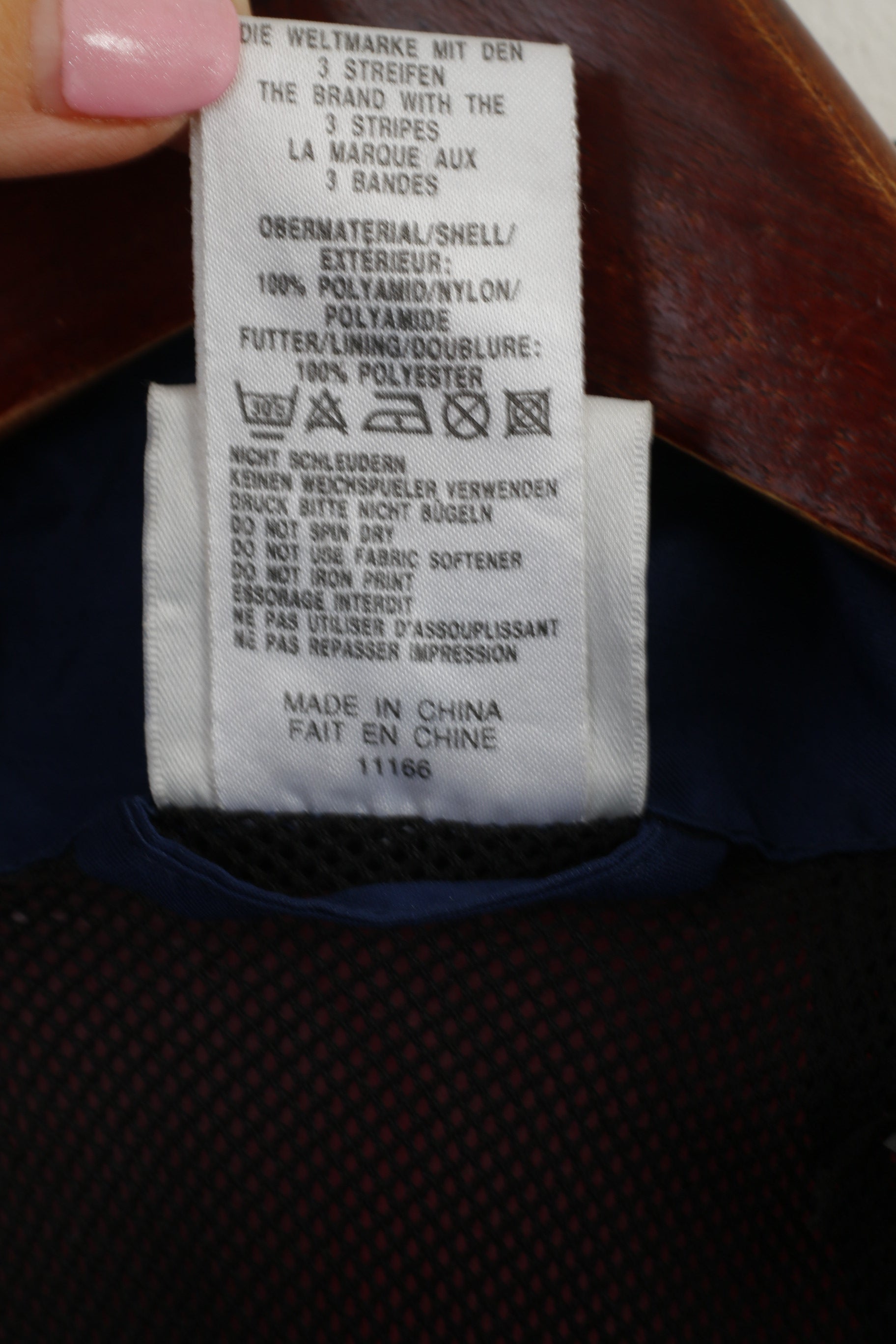 Giacca Adidas Uomo M Navy Rosso Nylon Impermeabile Cappuccio nascosto Cerniera completa