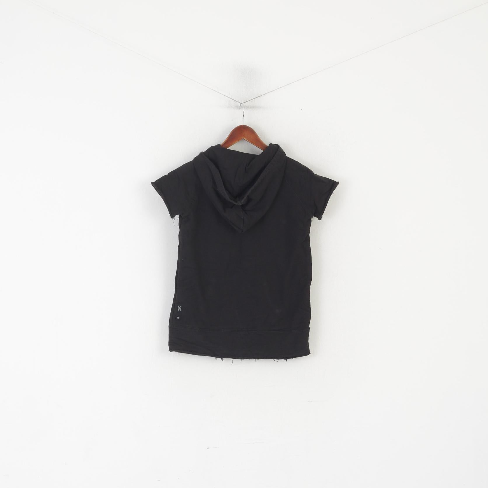 Calvin Klein Jeans Femme M Chemise Noir Coton Vintage À Capuche Poche Kangourou Top