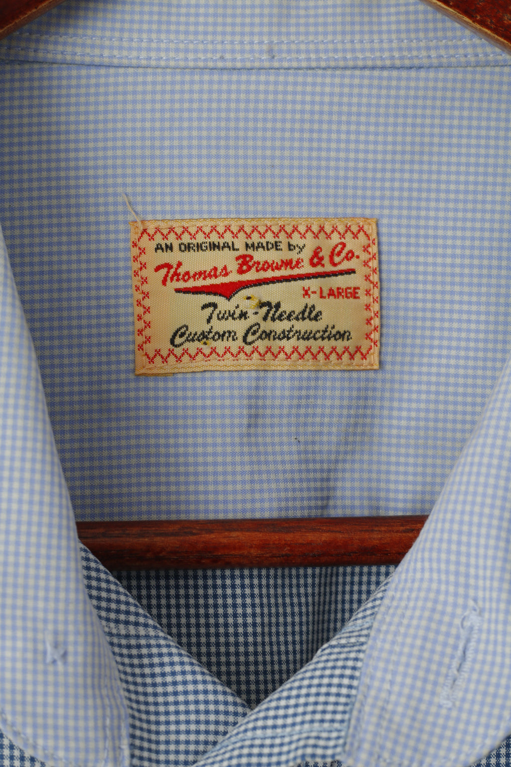 Thomas Browne Men XL Casual Shirt Blue Cotton Check Custom Modal Long Sleeve Top