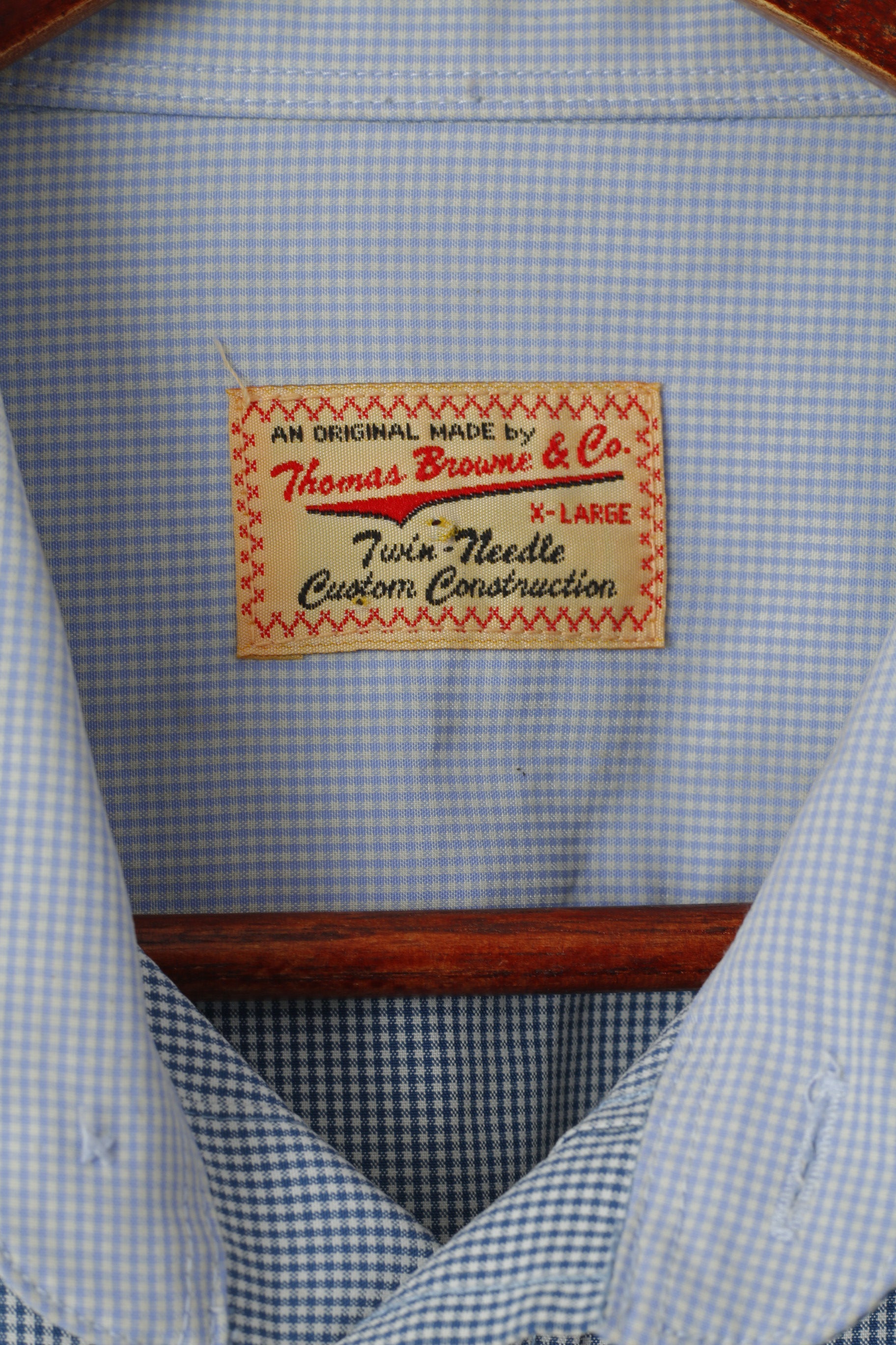 Thomas Browne Men XL Casual Shirt Blue Cotton Check Custom Modal Long Sleeve Top