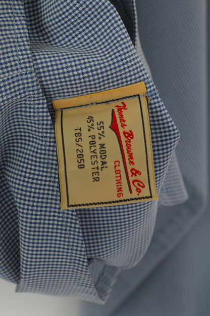 Thomas Browne Men XL Casual Shirt Blue Cotton Check Custom Modal Long Sleeve Top