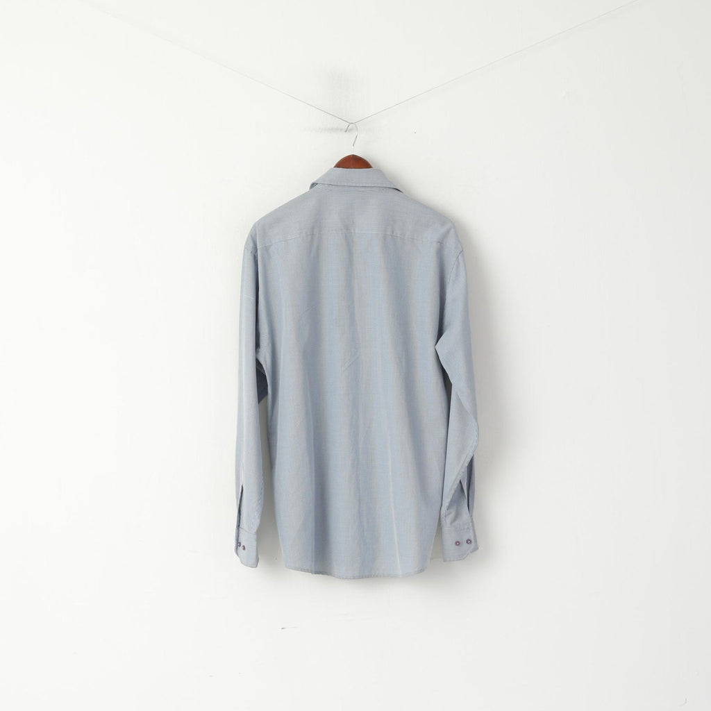 Thomas Browne Men XL Casual Shirt Blue Cotton Check Custom Modal Long Sleeve Top