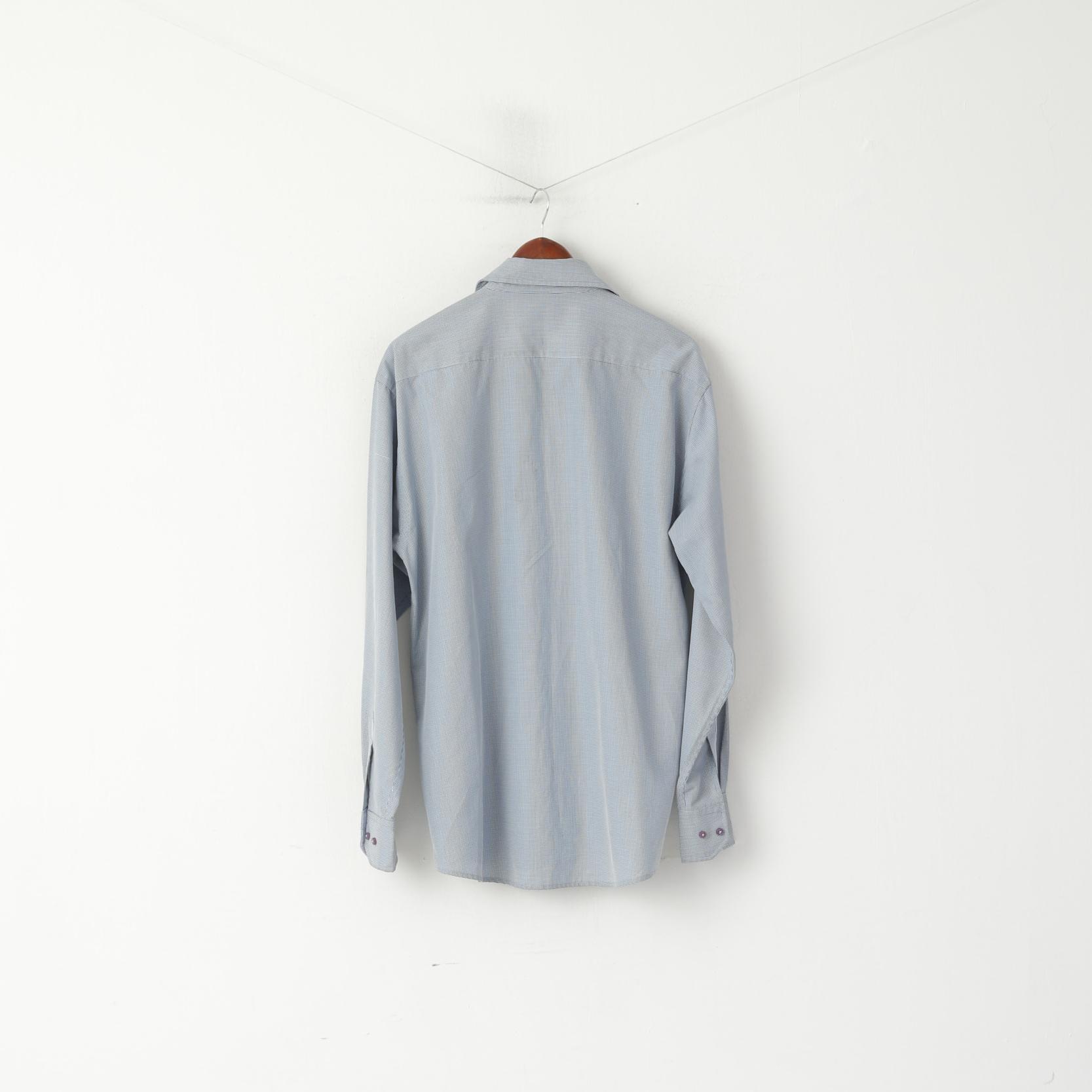 Thomas Browne Men XL Casual Shirt Blue Cotton Check Custom Modal Long Sleeve Top