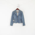 Vegoo Giacca da donna XL (M) Jeans blu vintage glitterati Blazer con bottoni dorati