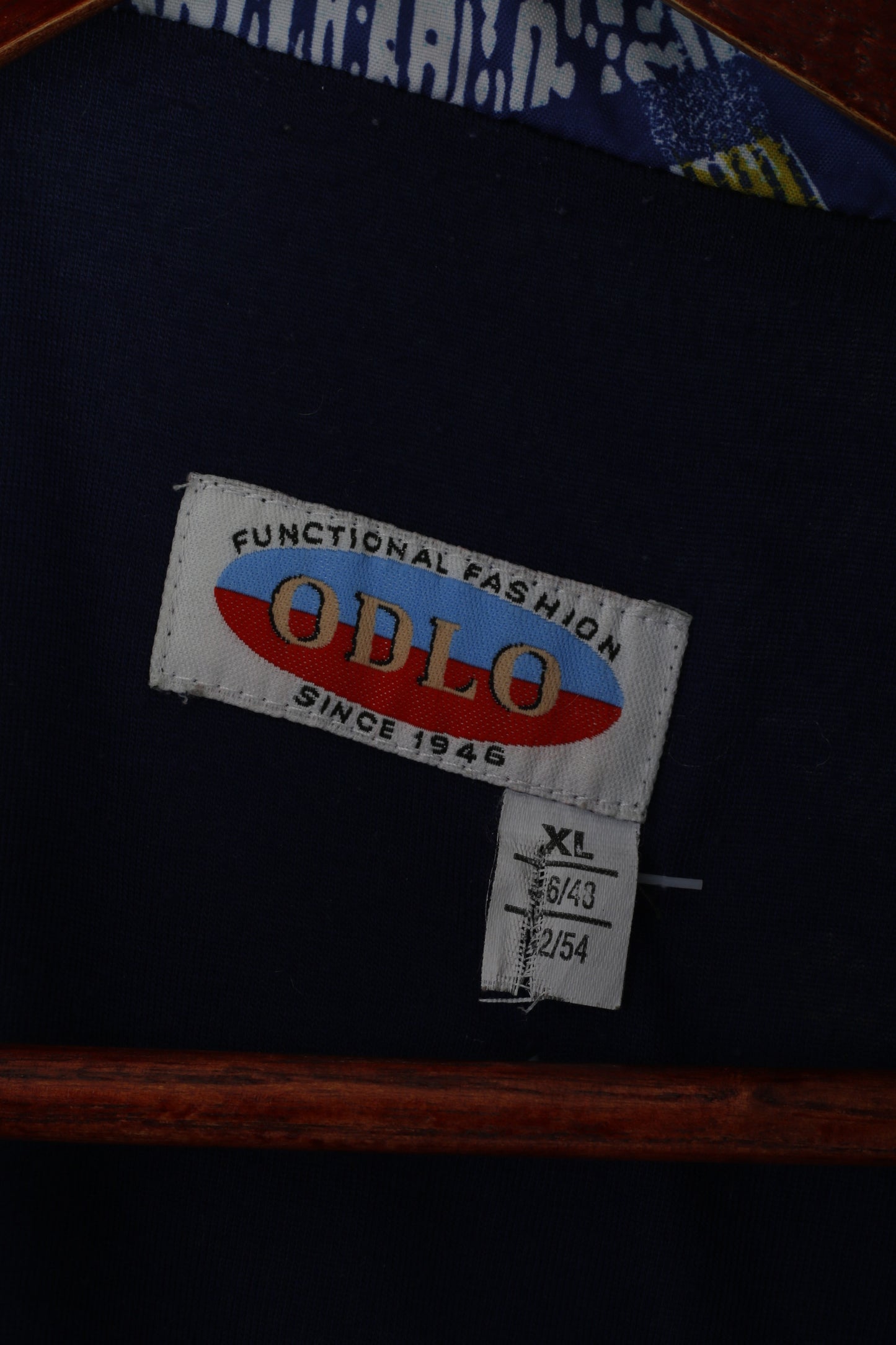 Odlo Hommes XL Pull Veste Bleu Imprimé Col Zip Vintage Bomber Sport Top