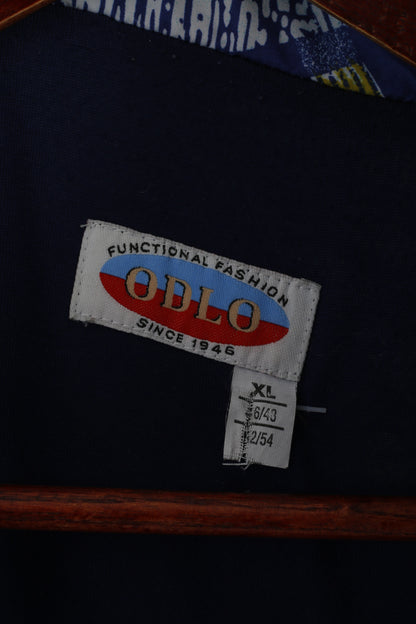 Odlo Hommes XL Pull Veste Bleu Imprimé Col Zip Vintage Bomber Sport Top