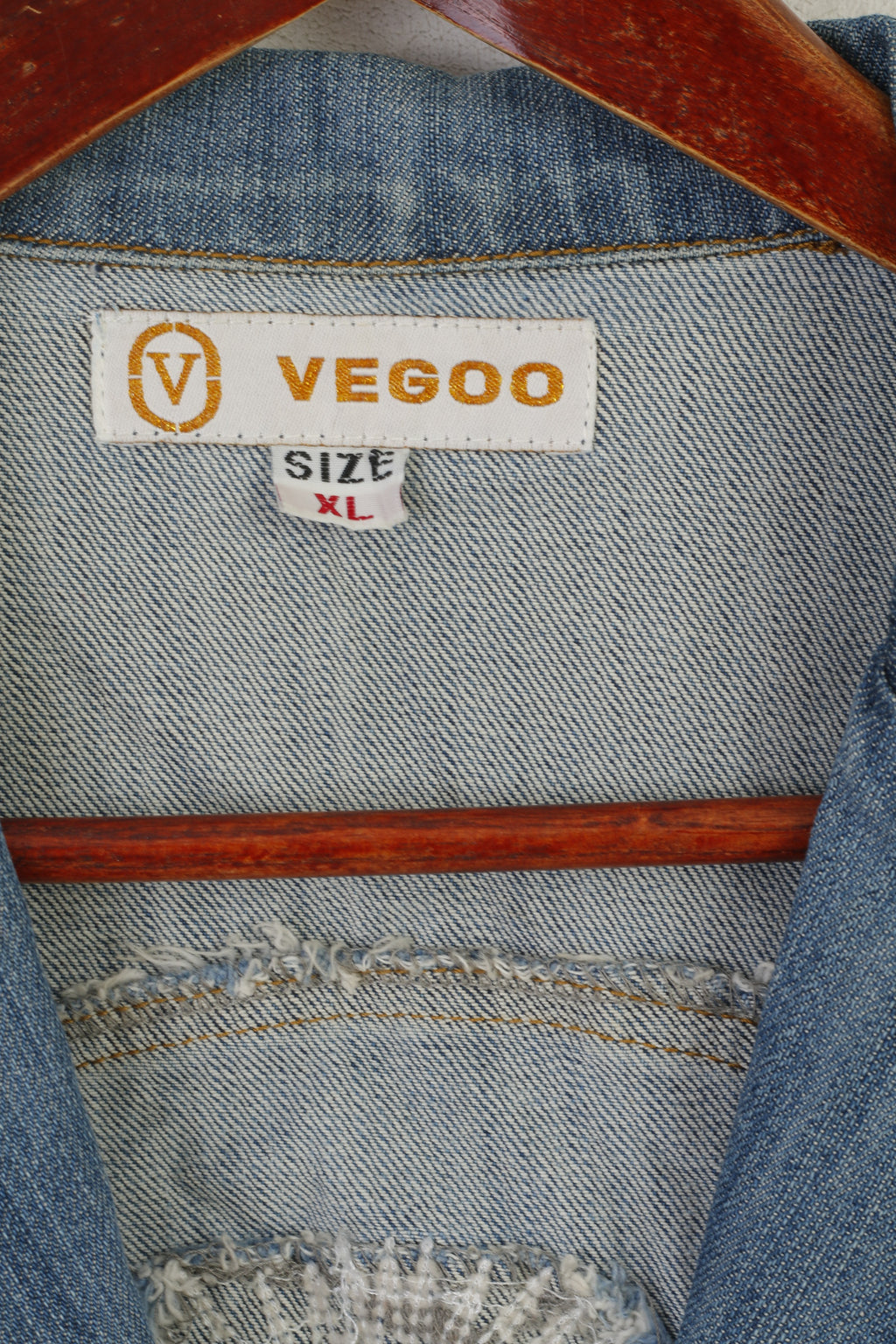 Vegoo Giacca da donna XL (M) Jeans blu vintage glitterati Blazer con bottoni dorati