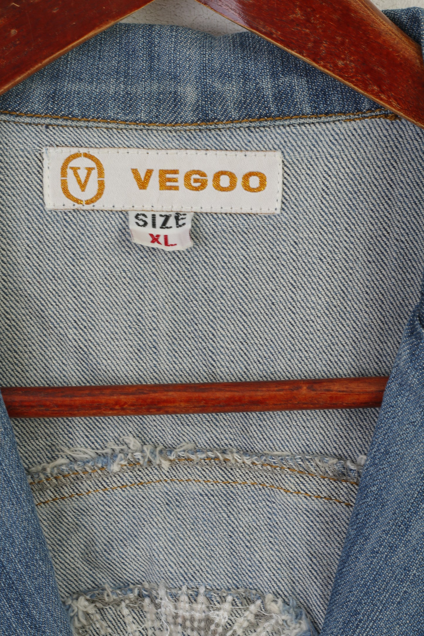 Vegoo Femme XL (M) Veste en Jean Bleu Vintage Paillettes Jeans Boutons Dorés Blazer
