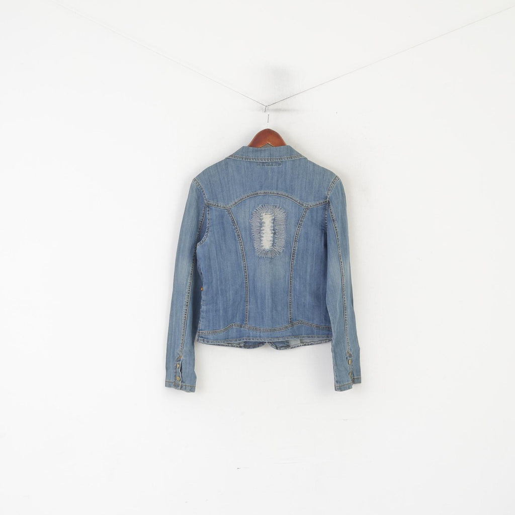 Vegoo Giacca da donna XL (M) Jeans blu vintage glitterati Blazer con bottoni dorati