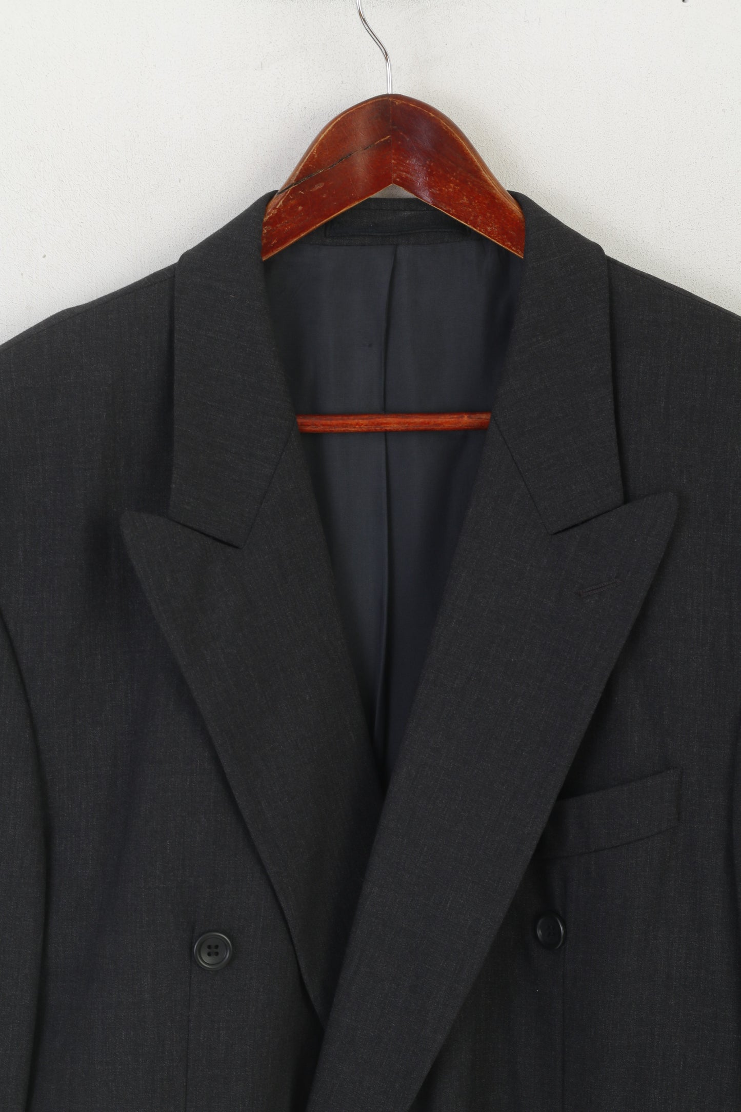 Bonazzi Men 44 Blazer Charcoal Wool High Twist by Becker Vintage Double Breasted Jacket