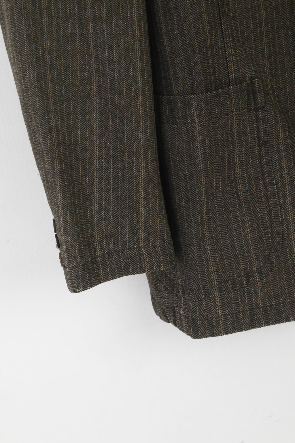 Stones Men XL Blazer Brown Cotton Denim Striped Vintage Single Breasted Jacket