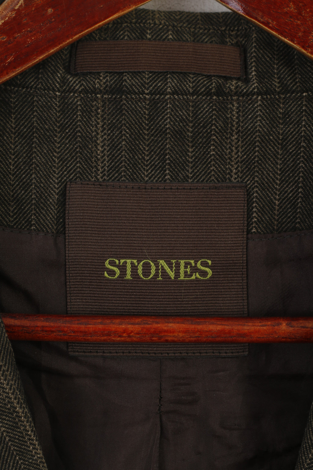 Stones Men XL Blazer Brown Cotton Denim Striped Vintage Single Breasted Jacket