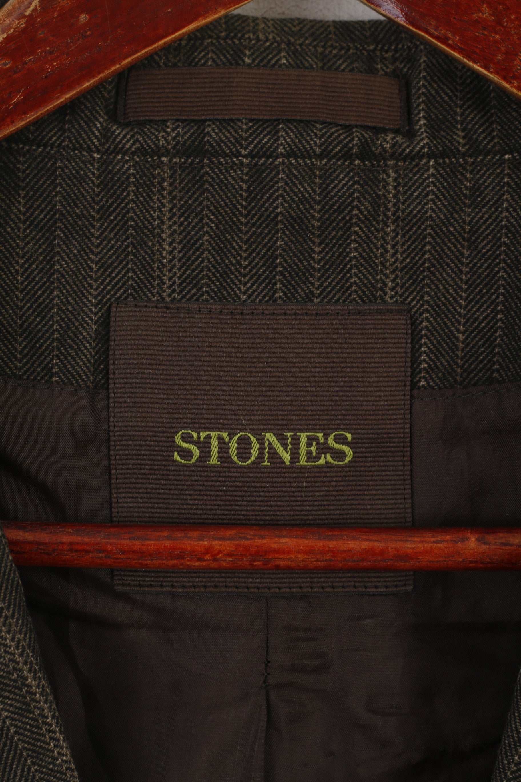 Stones Men XL Blazer Brown Cotton Denim Striped Vintage Single Breasted Jacket