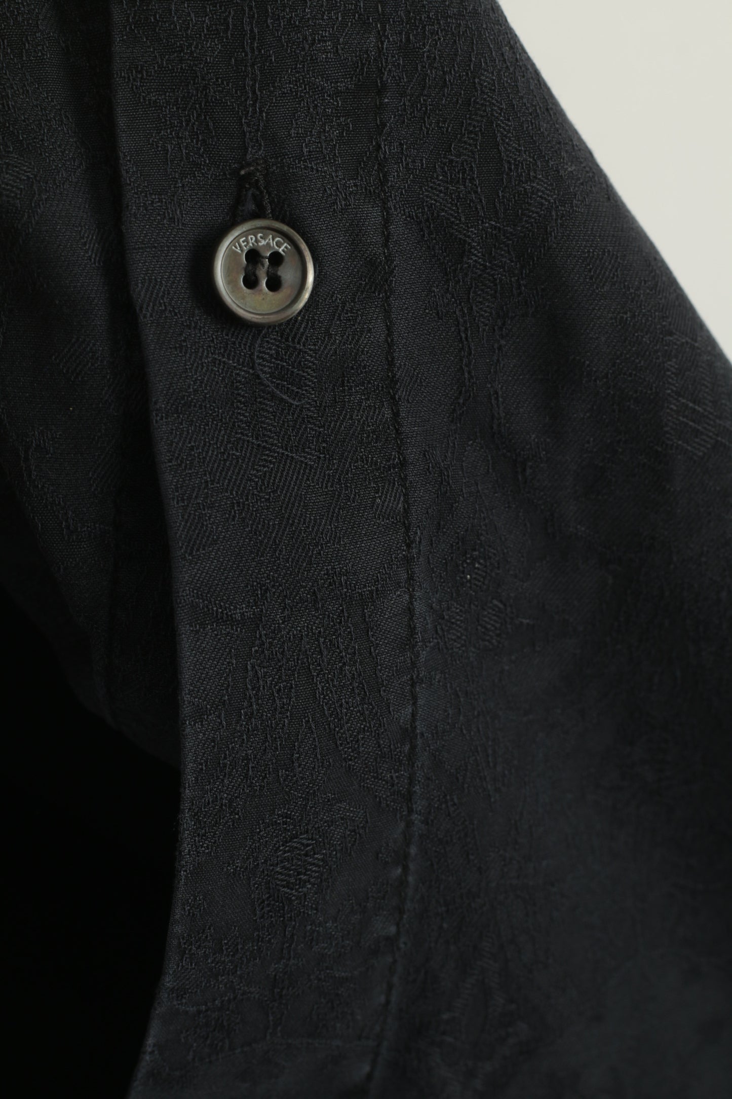 Gianni Versace Men 54 L Casual Shirt Black Cotton Vintage Long Sleeve Detailed Buttons Top