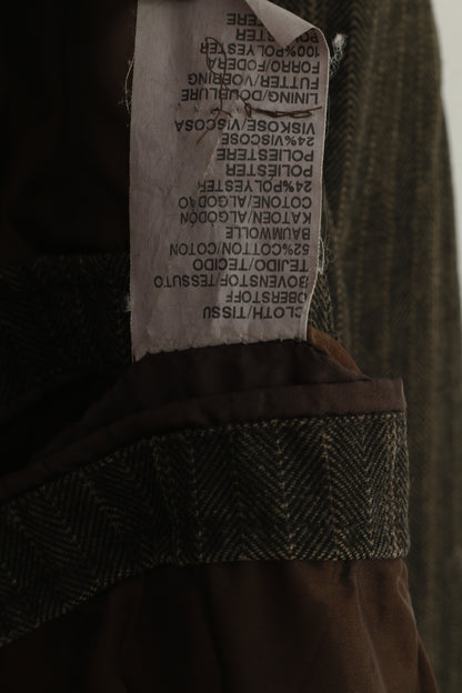 Stones Men XL Blazer Brown Cotton Denim Striped Vintage Single Breasted Jacket