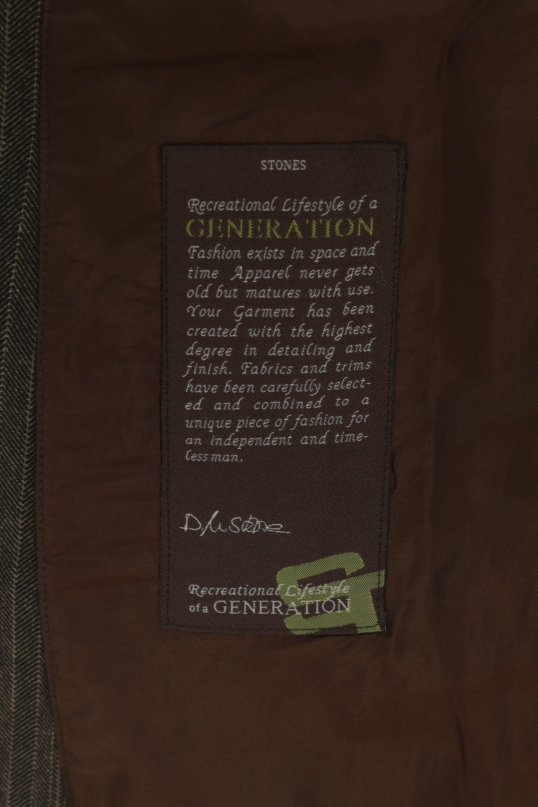 Stones Men XL Blazer Brown Cotton Denim Striped Vintage Single Breasted Jacket