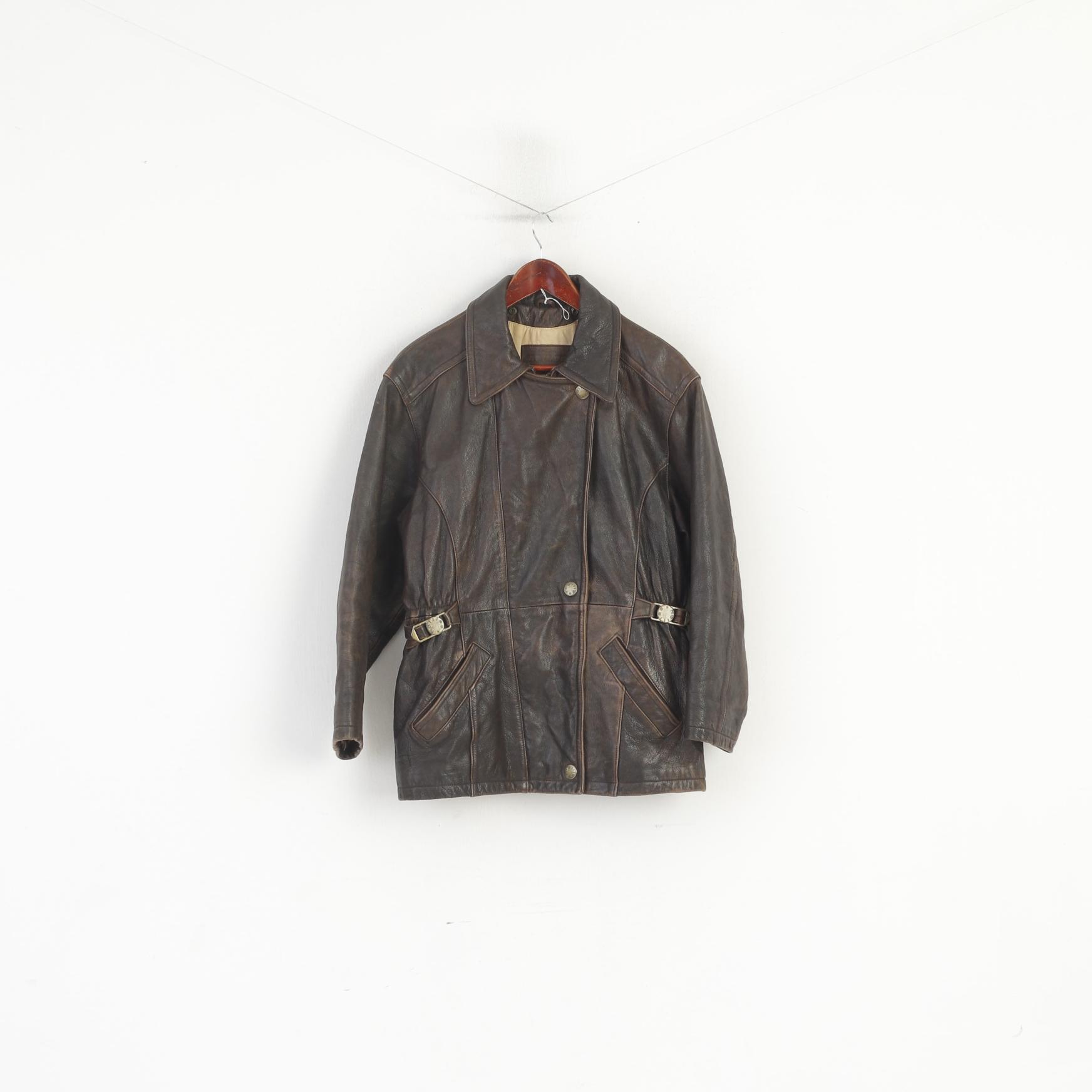 Hollies Giacca da donna M Top da motociclista con cerniera vintage pesante foderato in pelle marrone