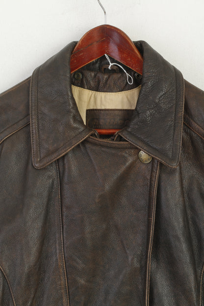 Hollies Women M Jacket Brown Leather Lined Heavy Vintage Zip Up Biker Top