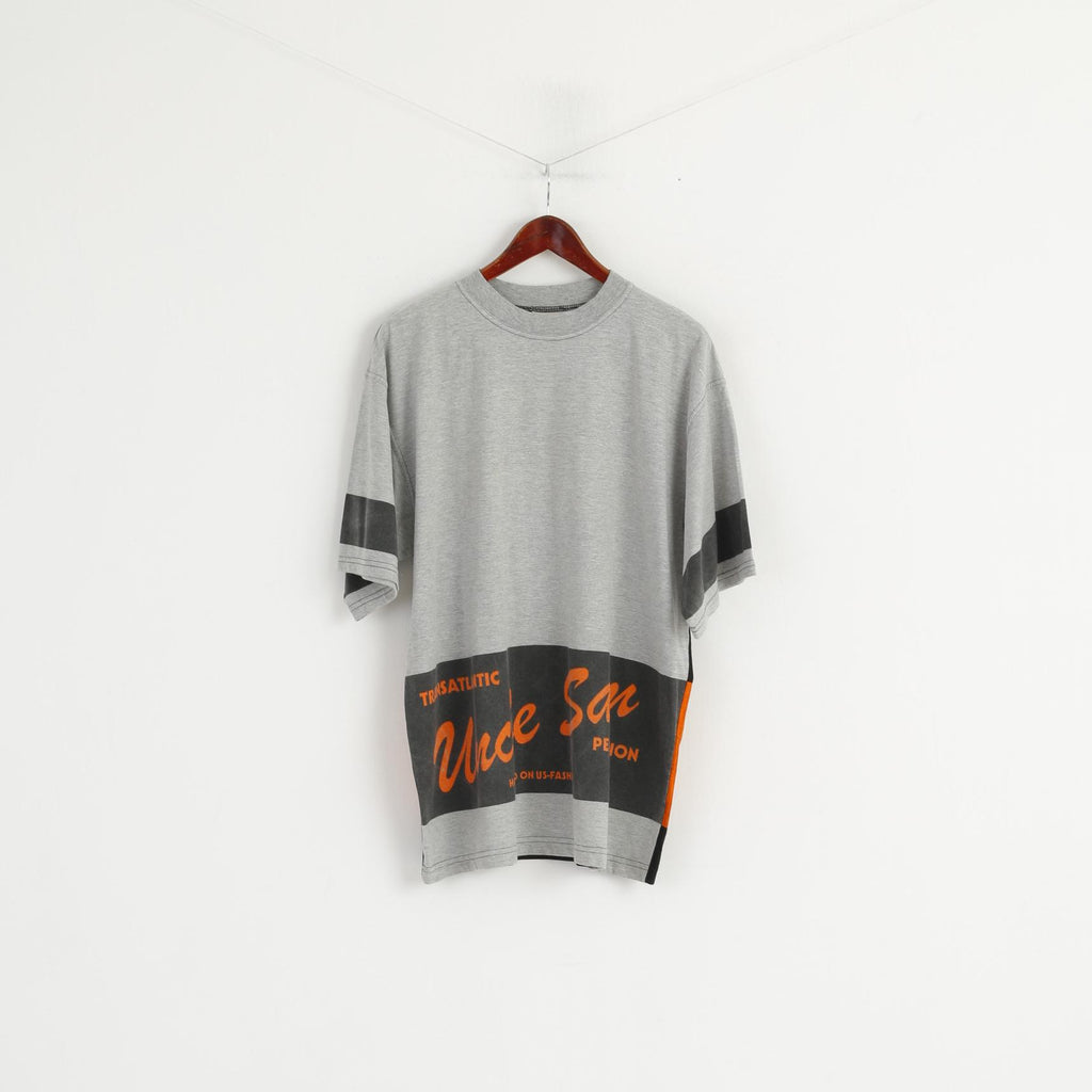 Uncle Sam Men M (L) Shirt Grey Cotton Sportswear Crew Neck Vintage Top