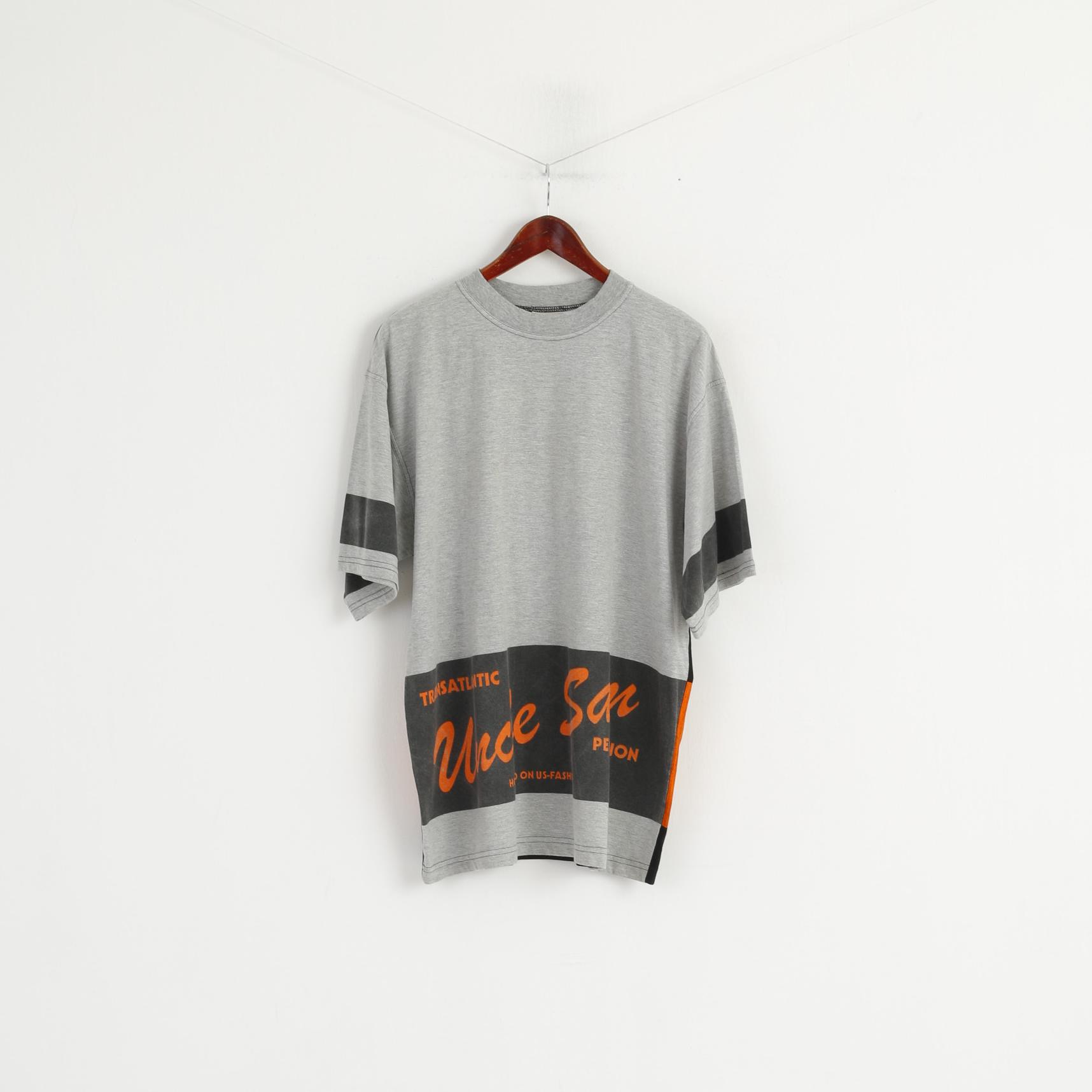 Uncle Sam Men M (L) Shirt Grey Cotton Sportswear Crew Neck Vintage Top