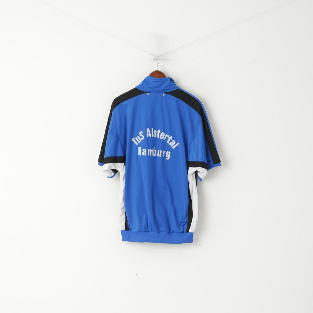 Felpa Adidas Uomo L 186 Felpa Blu Vintage Warm Up Manica Corta con Cerniera Intera