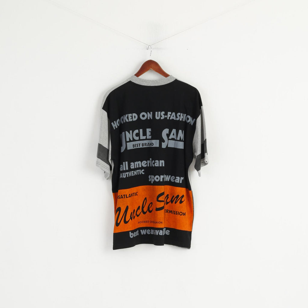 Uncle Sam Men M (L) Shirt Grey Cotton Sportswear Crew Neck Vintage Top