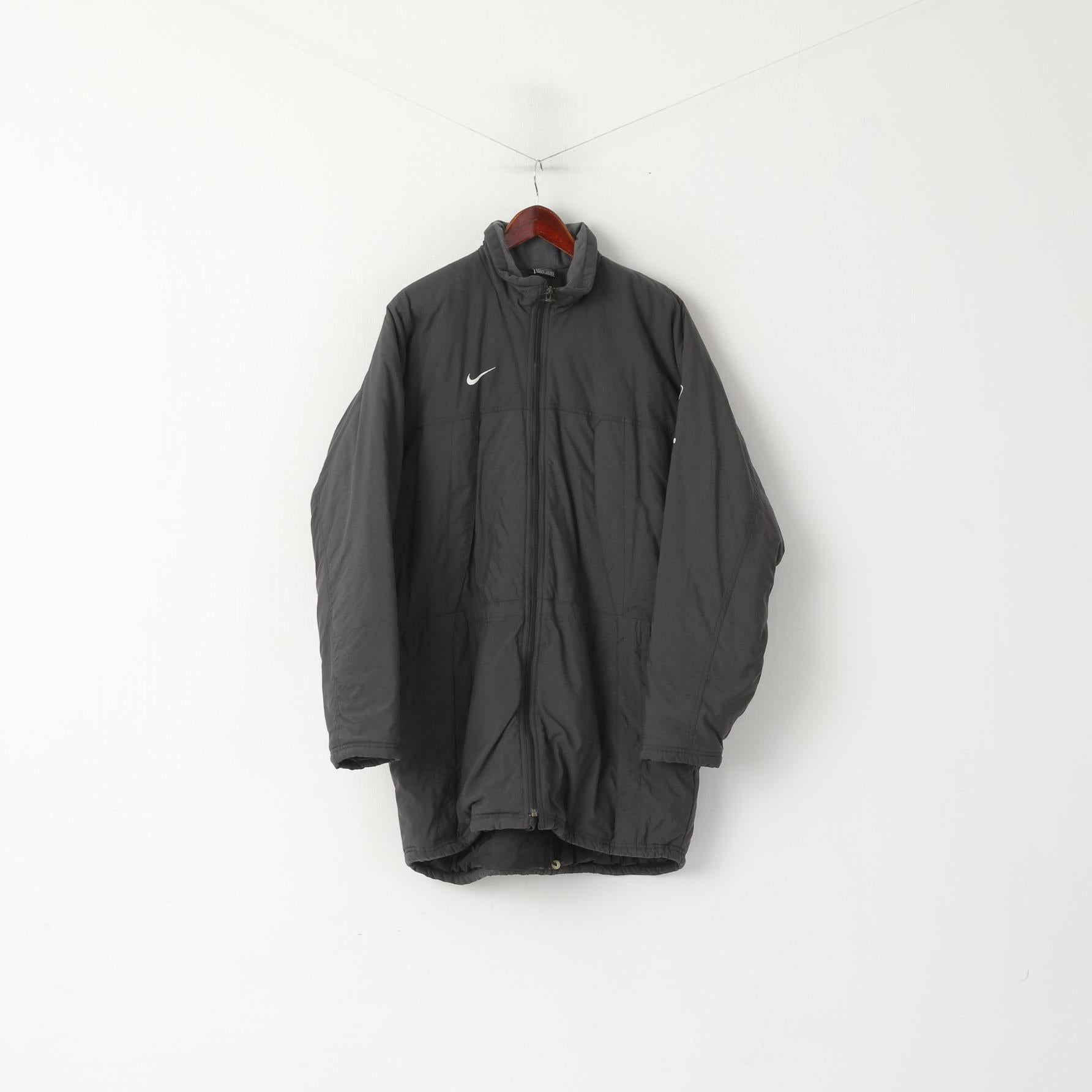 Giacca Nike Team Uomo L 183 Giacca grigia in nylon impermeabile imbottita calda con cerniera lunga